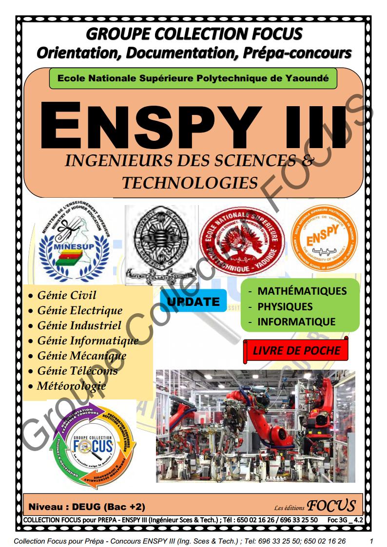 Bord ENSPY III Ingénieurs des sciences et technologies Niveau : DEUG (Bac +2